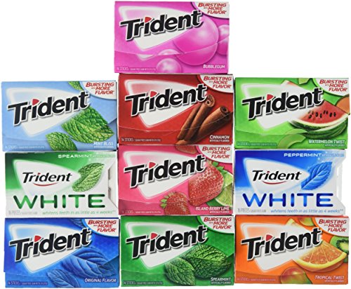 Trident Sugar Free Chewing Gums Pack of 10 (Assorted Flavors)