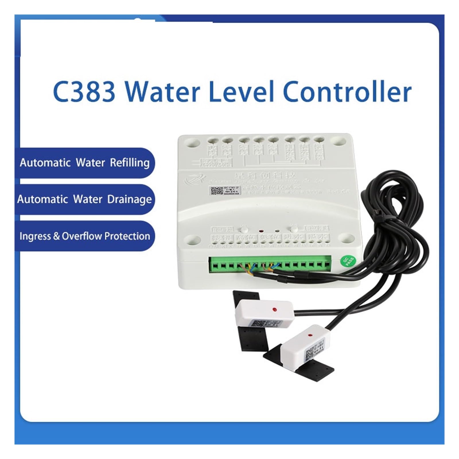 Sensor de nivel de líquido, Controlador de nivel de líquido de drenaje de bombeo de agua automático XKC-C383, controladores de sensores de nivel de agua opcionales de CA 110 V-220 V/CC 12 V-24 V(3P-in