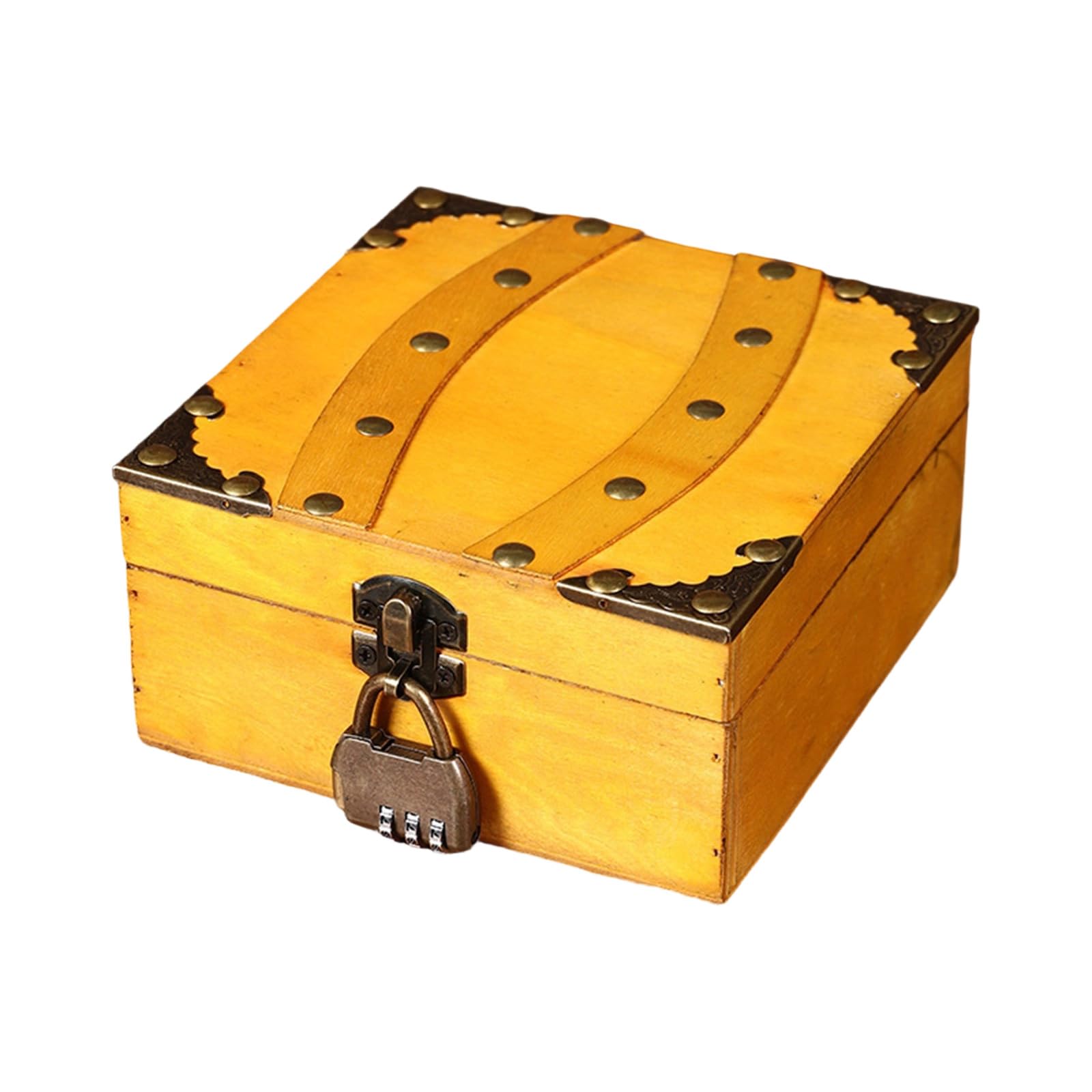 Carotoe Retro Yellow Three D Spacious Wood Chest With Metal For Jewelry Keeping And Decorative Home Accent Jewelry Box