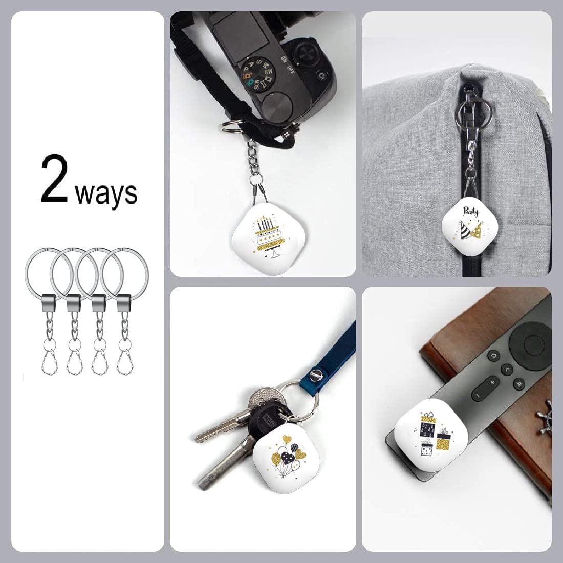 Nutale Key Finder, Bluetooth Tracker Item Locator with Key Chain for Keys Pet Wallets or Backpacks and Tablets, Batteries Include (Happy Birthday, 4 Pack)