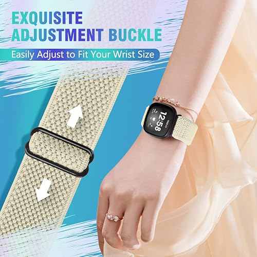Vista 25 de Paquete de 3 correas elásticas de nailon compatibles con Fitbit Versa 4/Versa 3/Sense 2/Sense, suave, ajustable, transpirable, correas de repuesto