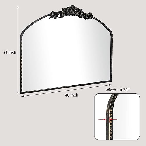 Miniatura 4 de AIXI HOME Espejo antiguo grande arqueado negro, 40 pulgadas de ancho x 31 pulgadas de largo, espejo de baño tradicional de granja con marco mate