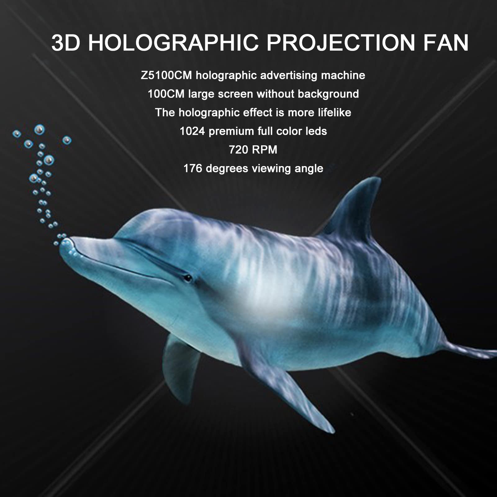 3D Hologramm Ventilator, 100cm 3D Holografische Werbung Maschine, Naked Eye Holographic Projection Fan für Party (US-Stecker)