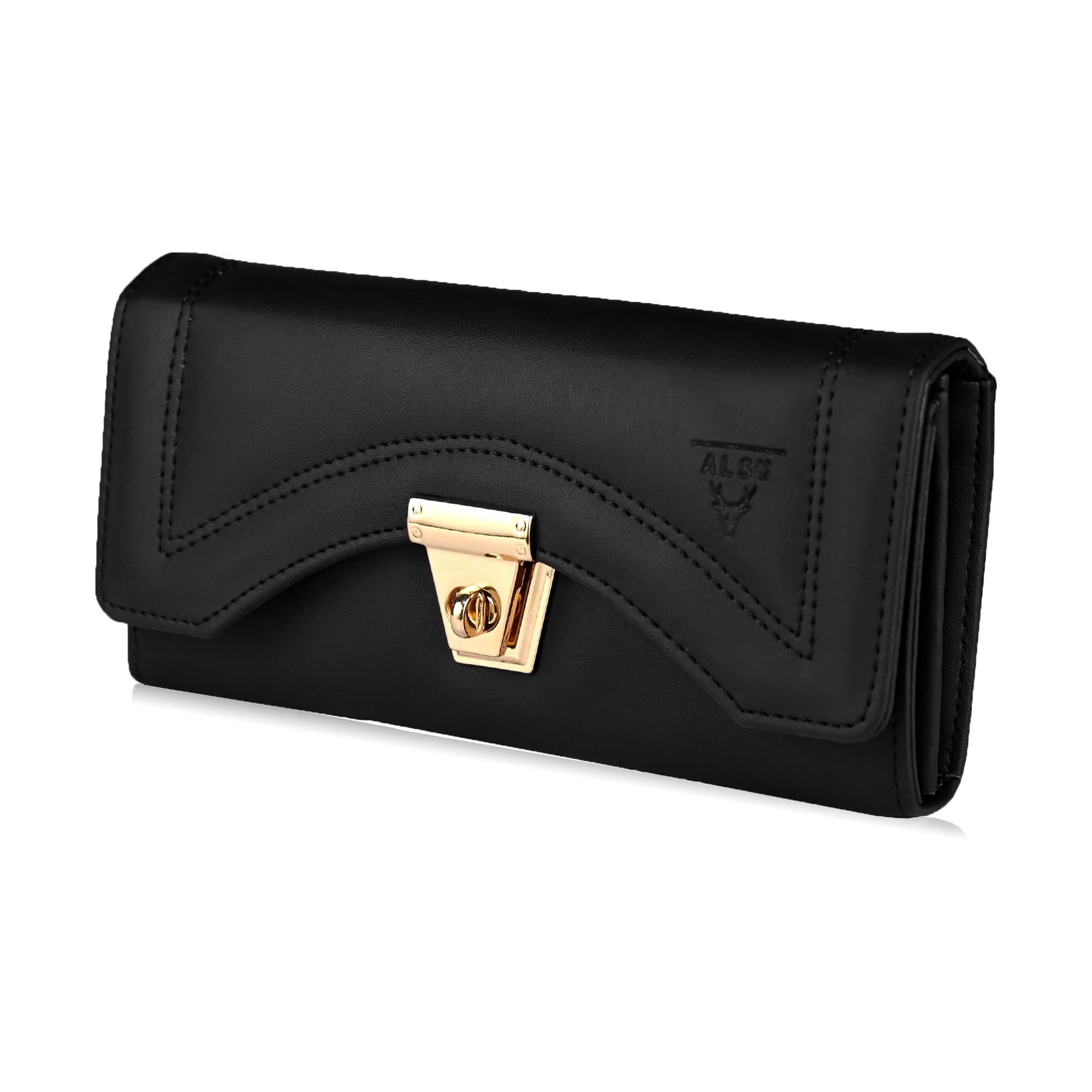 ALSU Women’s PU Leather Long Clutch Wallet | Multi-Compartment Organizer with Card Slots, Zipper Pockets & Twist Lock | Stylish and Functional Purse for Everyday Use
