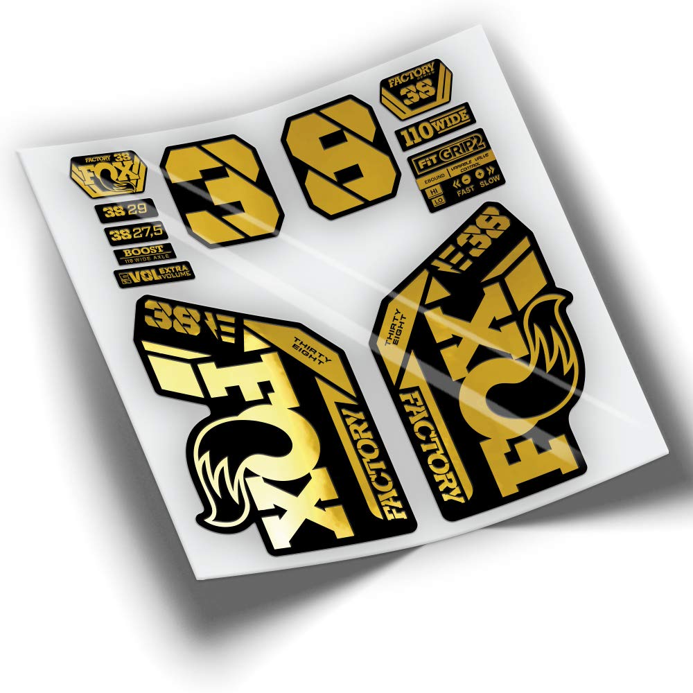 REF:VP437 Autocollants compatibles avec fourche FOX 38 EBIKE KASHIMA 2021-2025 VTT, stickers, adhésifs, vinyles pour vélos de montagne. (OR BRONZÉ)