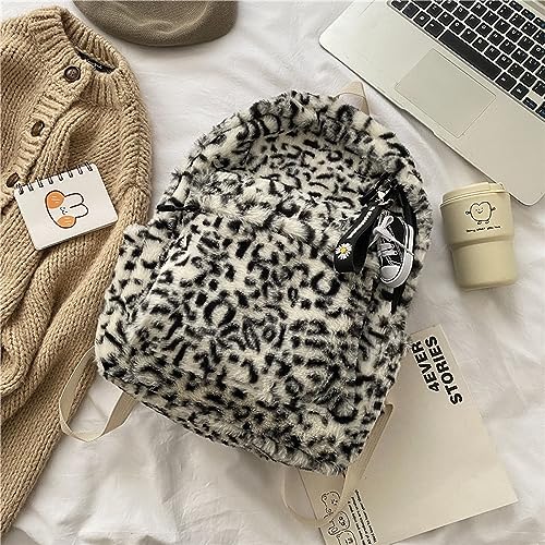 JHTPSLR Leopard Furry Plush Backpack Soft Fuzzy Book Bags Trendy Cute Stylish Winter Casual Daypack (Black)4
