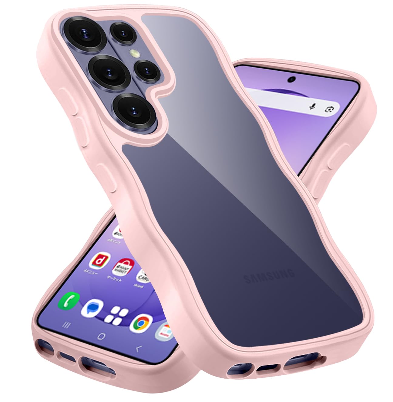 Wonyihui For Samsung Galaxy S26 Ultra ケース クリア かわいい 波状フレーム 耐衝撃 ギャラクシーS26 Ultra スマホケース 滑り止め 人気 可愛い 女性用 女子向け SC-53G カバー 落下防止 (ピンク)