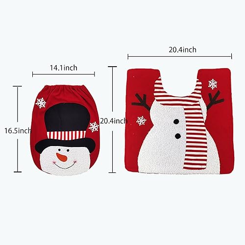 Miniatura 2 de Heshifeng party & accesories - Juego de funda para asiento de baño y alfombra de Navidad, hombre de nieve, Santa, reno, decoración navideña para el