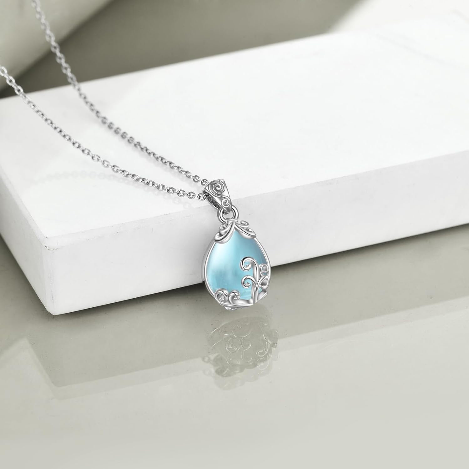 POPLYKE Sterling Silver Gemstone Teardrop Pendant Necklace Crystal Jewelry for Women - Image 5