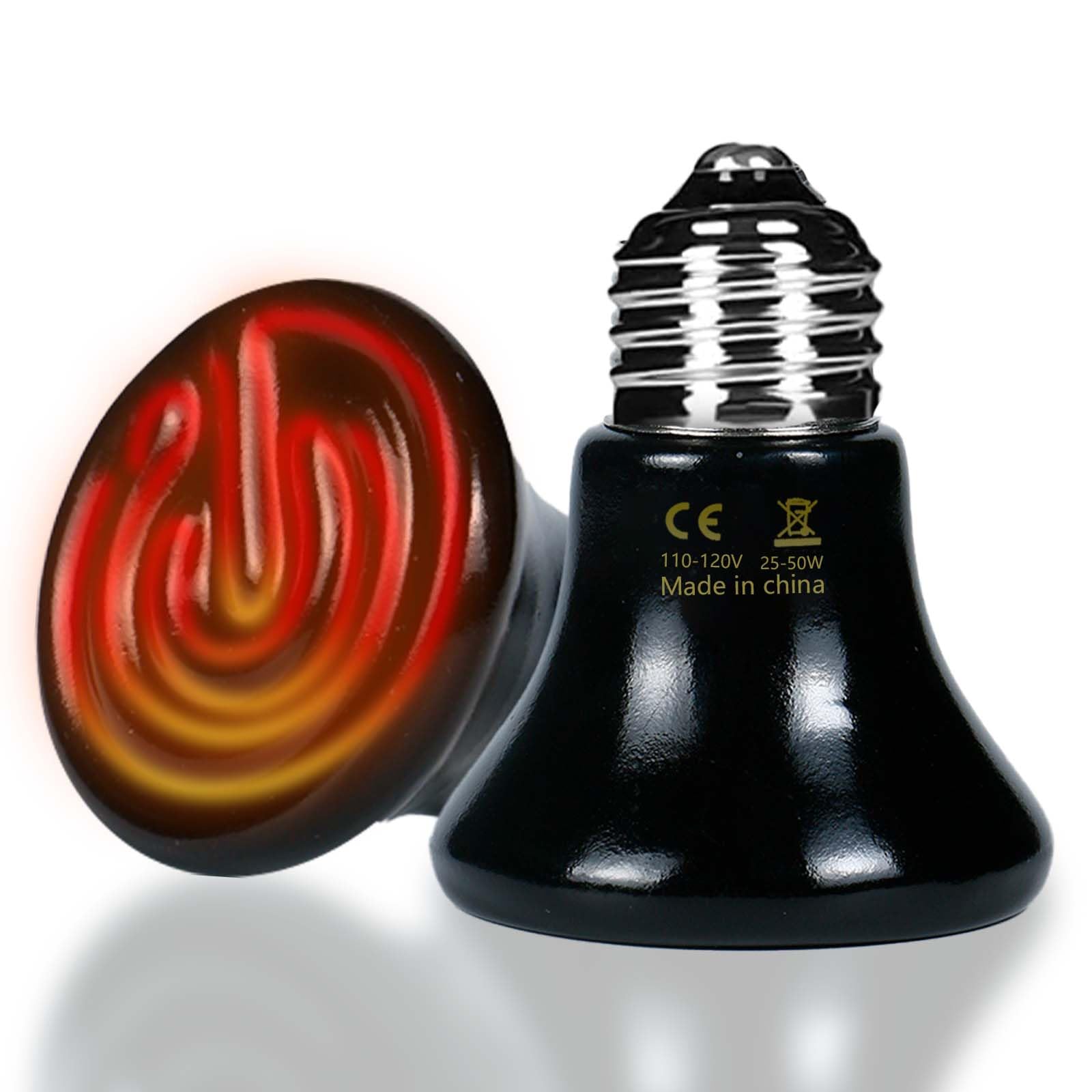 25W Reptile Heat Lamp(2-Pack) Ceramic Heat Emitter- Non-Light Emitting, 24/7 Safe Heating for Terrariums, Brooders & Incubators-Turtle Lizard Bearded Dragon Snake Small Pets E26