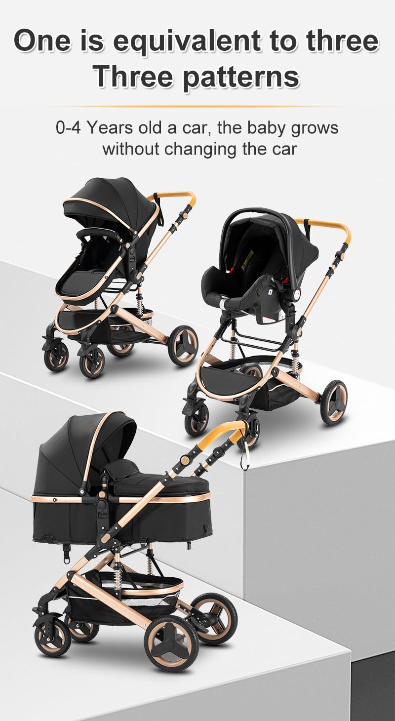Cochecito para bebé 3 en 1 - Sistema de viaje versátil, para uso desde el nacimiento hasta los 3 años - Combinación de cochecito, cuna - Incluye bolsos de mamá, tapa