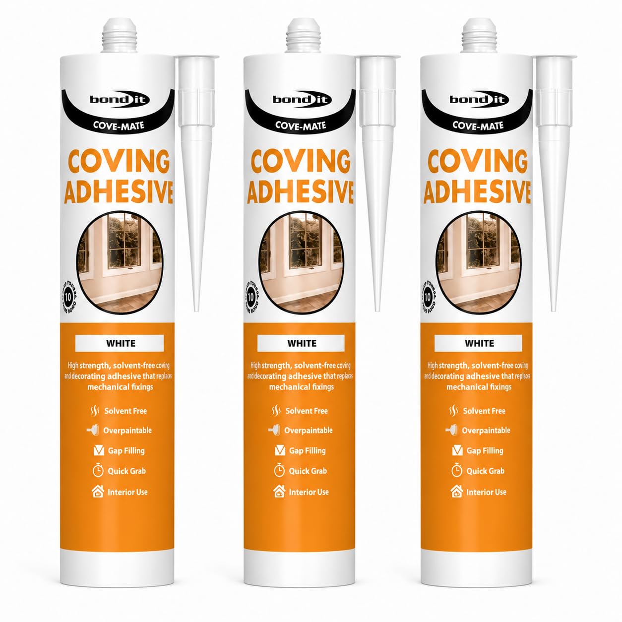 Panel & Cove Adhesive 285ml – 3 Pack | Wall Panel & Coving Adhesive | Quick Grab High Strength | Gap Filling, Mould Resistant, Paint Over in 2 Hours