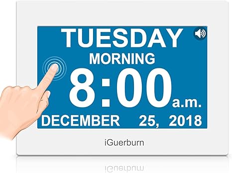 Iguerburn 8 Touch Screen Talking Day Clock For Dementia Alzheimer S Seniors Blinds Elderly Visually Impaired Low Vision Audible Digital Calendar Date And Time Settings 8 Alarms Adjustable Brightness White Amazon Ca Home Iguerburn 8 Touch Screen Talking Day Clock For Dementia Alzheimer S Seniors Blinds Elderly Visually Impaired Low Vision Audible Digital Calendar Date And Time Settings 8 Alarms Adjustable Brightness White Amazon Ca Home