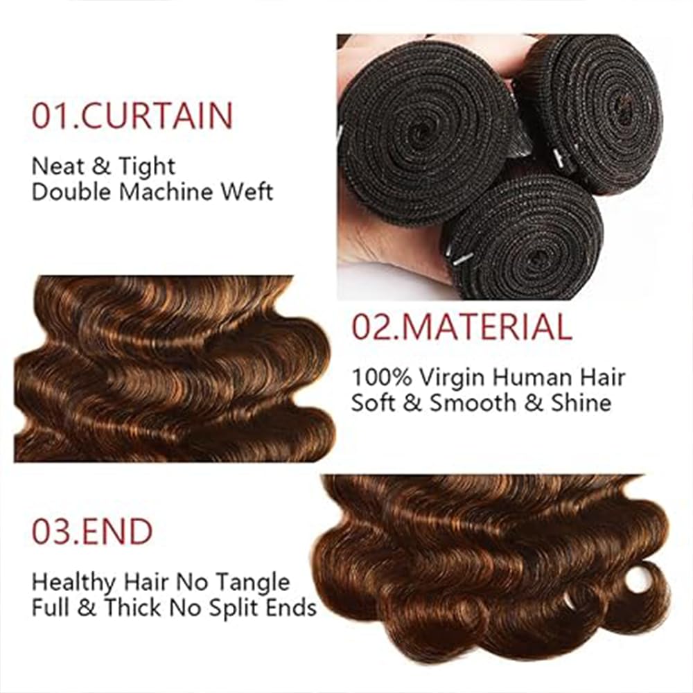 Perruque Dames Bundles Human Hiar Unprocessed Brazilian Virgin Body Wave Human Hair Extensions P430 Highlight Brown Cheveux Humains Bundle With Minimal Shedding Hair 12 14 16 Inch
