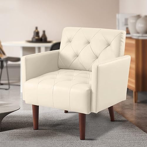PEIHONGET Silla decorativa de piel sintética, moderna y retro para sala de estar y dormitorio, sofá tapizado capitoné, silla de club, sillón cómodo