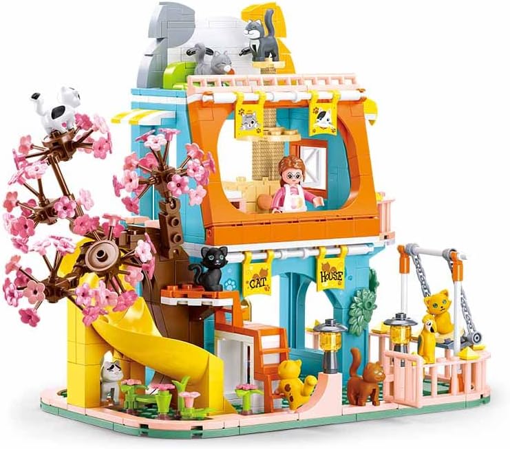 Assembled Sluban Girls Dream-Cat House with figures and accessories