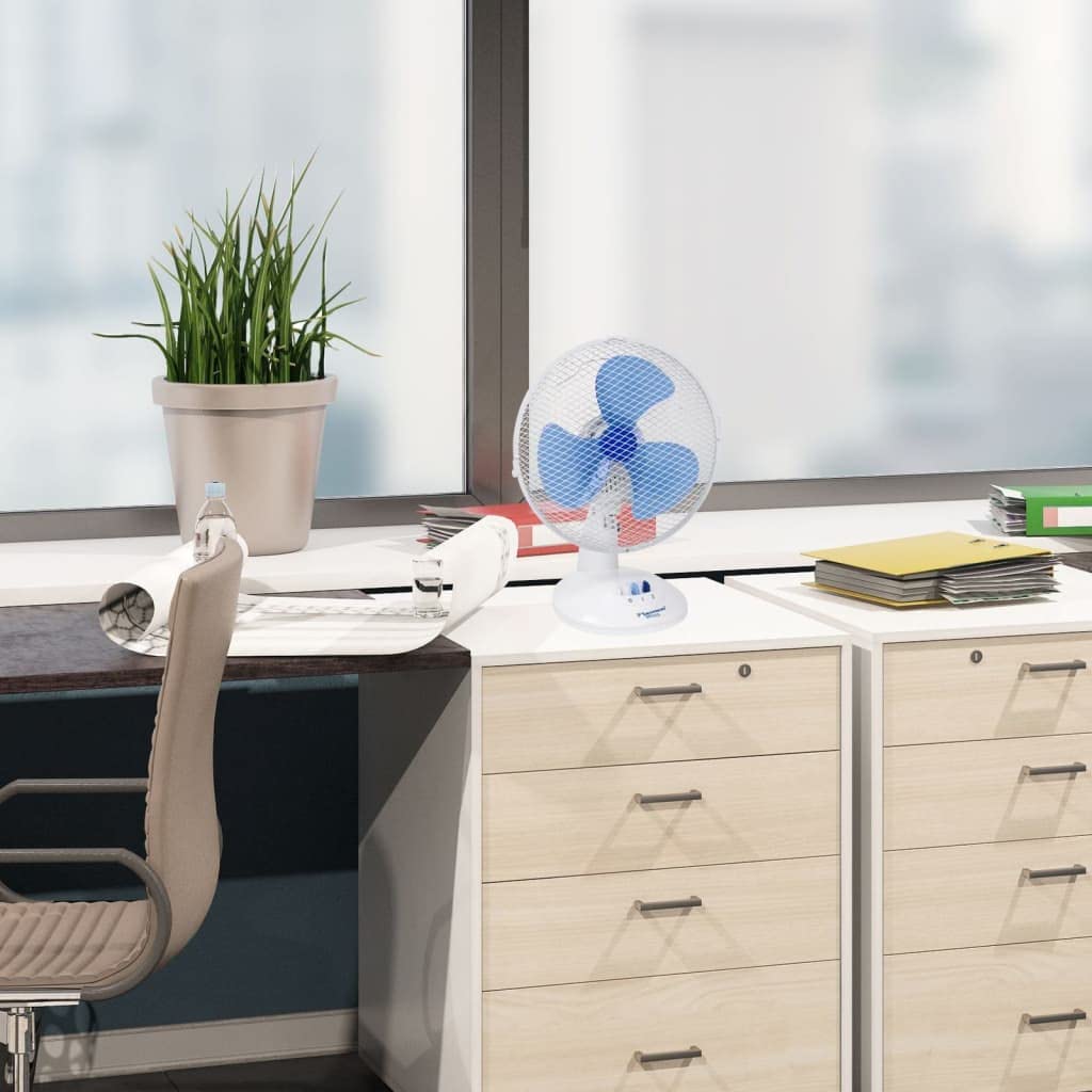 Bestron Przenośny wentylator stołowy Ø 27 cm, mały wentylator, 2 stopnie prędkości i funkcja oscylacji 75°, wysokość: 29 cm, 30 W, DDF27W, kolor: biały
