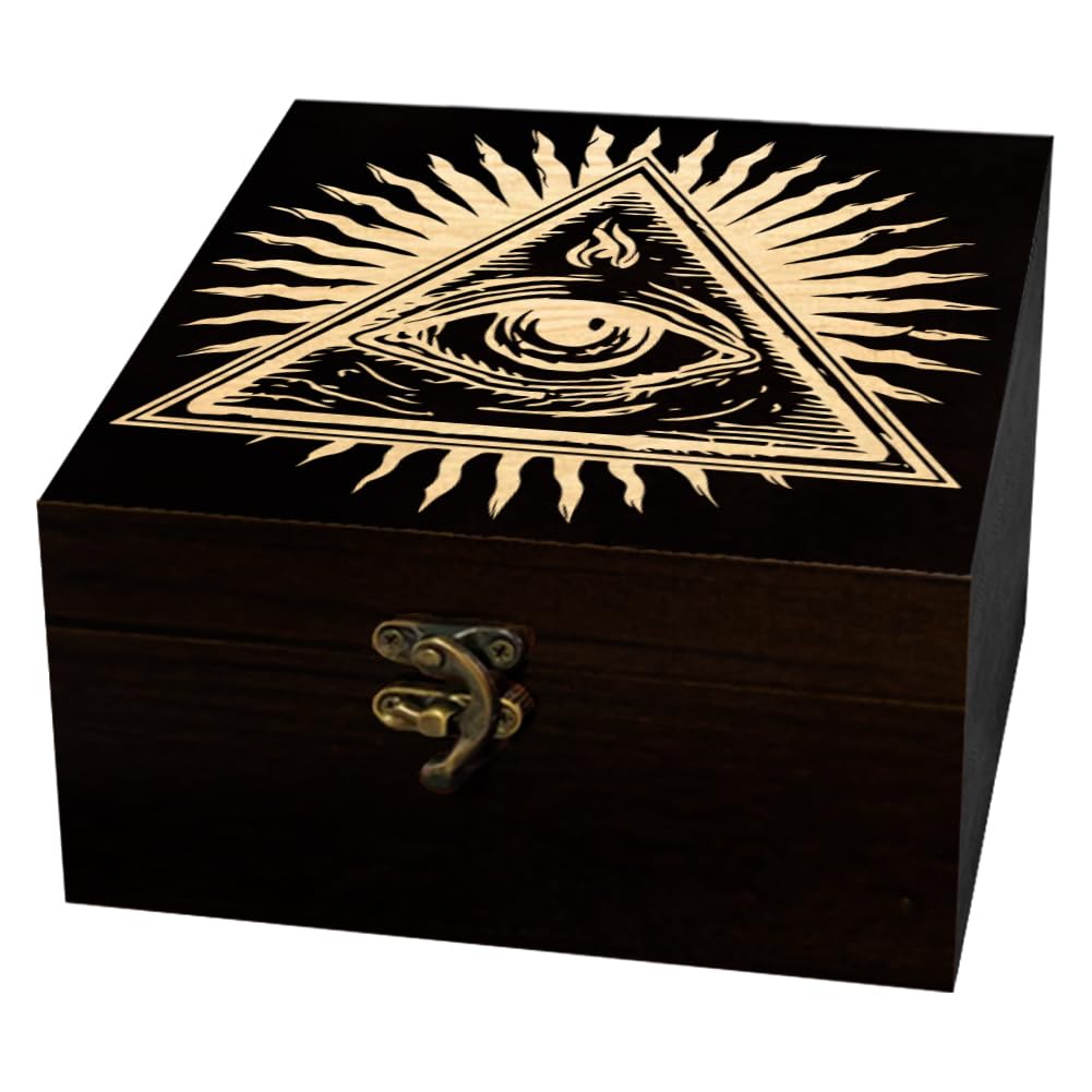 arricraft 1 Pc Wooden Keepsake Storage Box, Triangle All-Seeing Eye Square Pine Memory Box for Anniversary Jewelry Board Storage 12x12x6cm (4.72x4.72x2.36 inches)