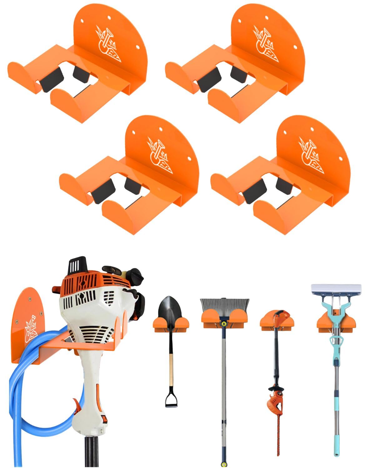 Weedeater Rack & Garden Tool Hanger – Paquete de 4 – Juego de montaje en pared de aleación de acero resistente de 180 libras, para herramientas eléctricas Stihl, recortadora de césped, herramientas de