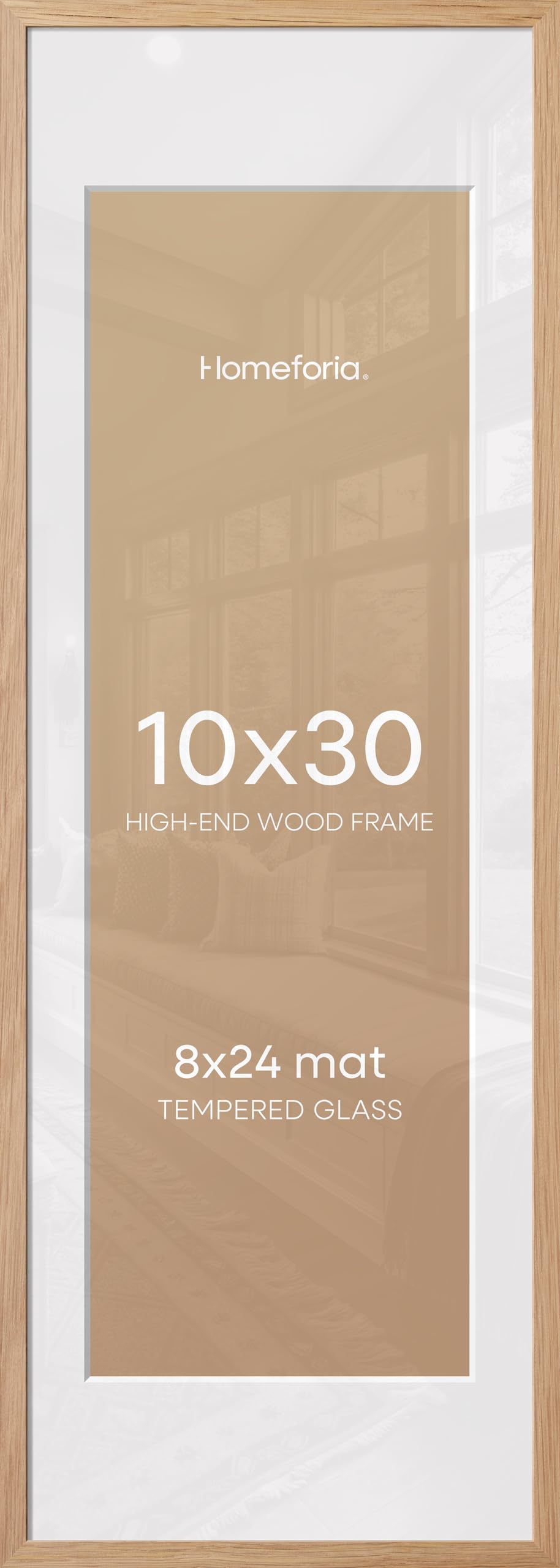 Homeforia 10x30 Natural Oak Picture Frame, High-End Wood, 8x24 Mat, Glass | High End Solid Oak Wood, Tempered Glass, Acid-Free 8x24 Removable Mat, 10x30 Edge-to-Edge Display 30x10, Wall Kit, Set Of 3