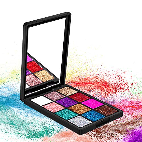 12 Colors Charming Pressed Glitter Eyeshadow Palette, Long-lasting Unique Eye Shimmer Makeup Cosmetic Set With Mirror (Multicolor)
