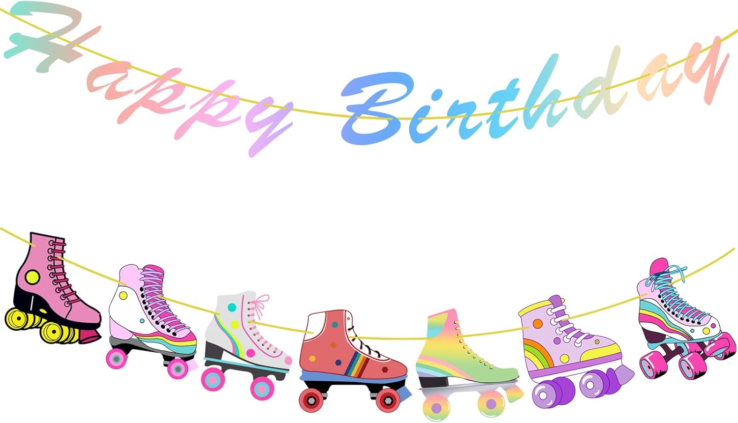 Birthday Roller Skate Party Banner Decorations, Colorful