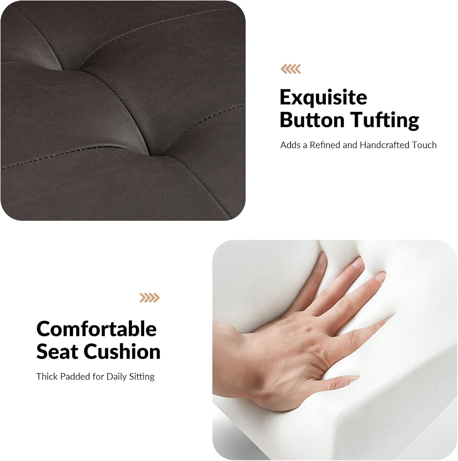 HULALA HOME Mid-Century Modern Faux Leather Loveseat Sofa with Movable Backrest Cushions, Button-Tufted 2-Seater Sofa with Wooden Legs, Small Love Seat Accent Couch for Living Bedroom, Brown