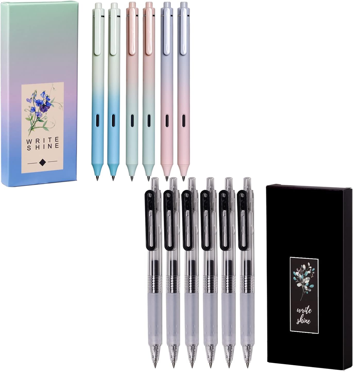 Retractable 0.38mm Ultra Fine Point Pens & 0.5mm Tip Smooth Writing Lady Pen with Color Gradient Barrel for Journaling Note Taking Sketching