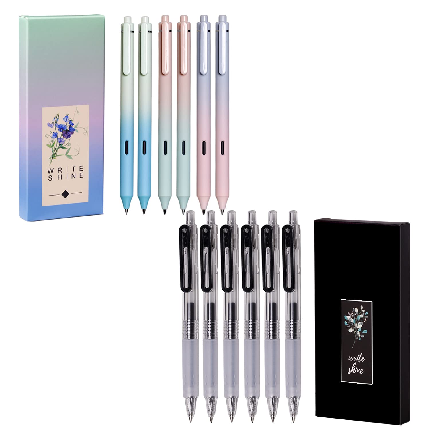 Retractable 0.38mm Ultra Fine Point Pens & 0.5mm Tip Smooth Writing Lady Pen with Color Gradient Barrel for Journaling Note Taking Sketching
