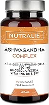 Ashwagandha KSM-66 Complex - BIO-Available - Rhodiola Rosea + VIT B6 B12-5% of Withanolides + Withania Somnifera - Ayurveda Supplement - 60 Capsules Vegan Nutralie