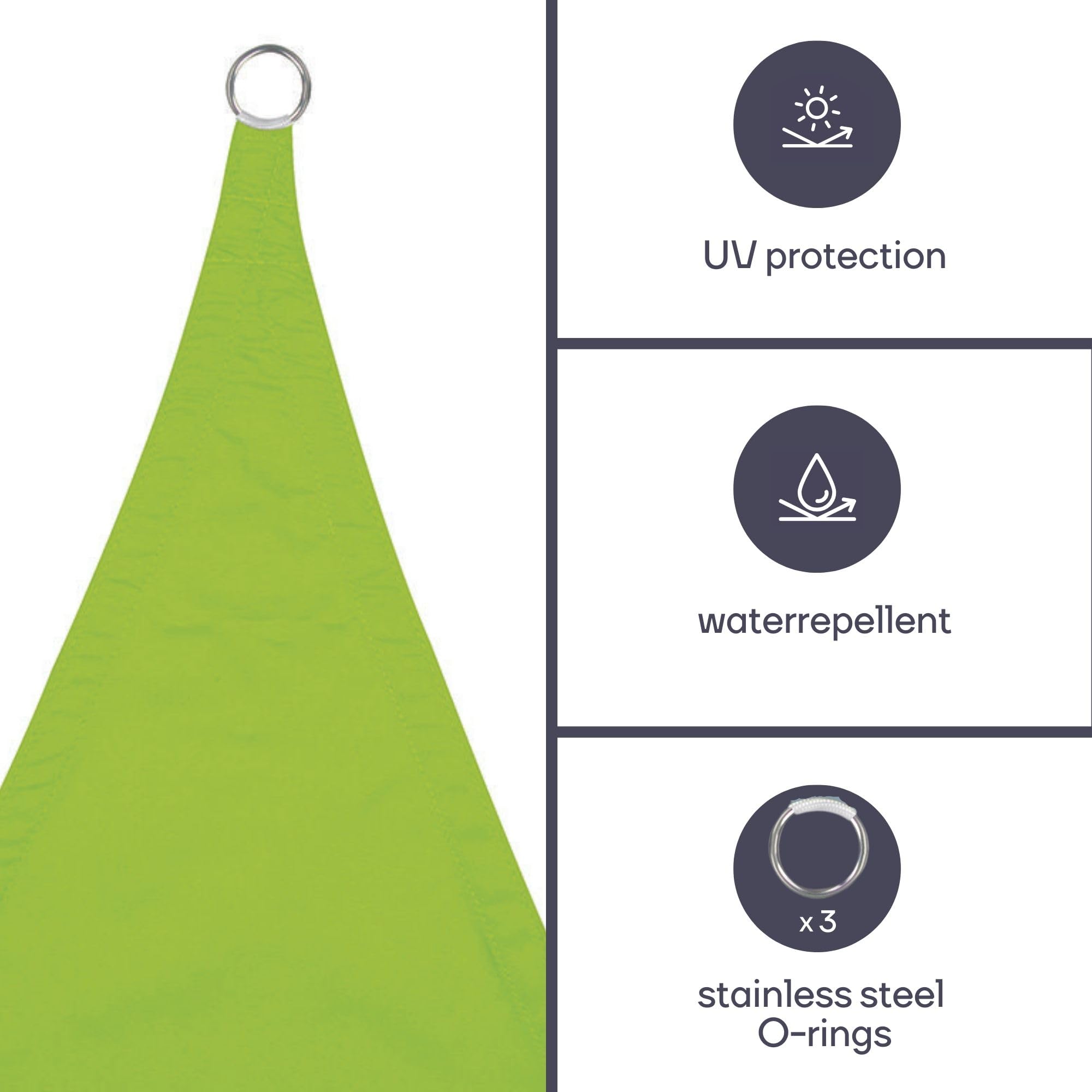 Vela Ombreggiante Perel 5x5m - Poliestere 160g/m², Idrorepellente, Triangolare, Colore Verde Grigio - Per Terrazza, Giardino, Piscina