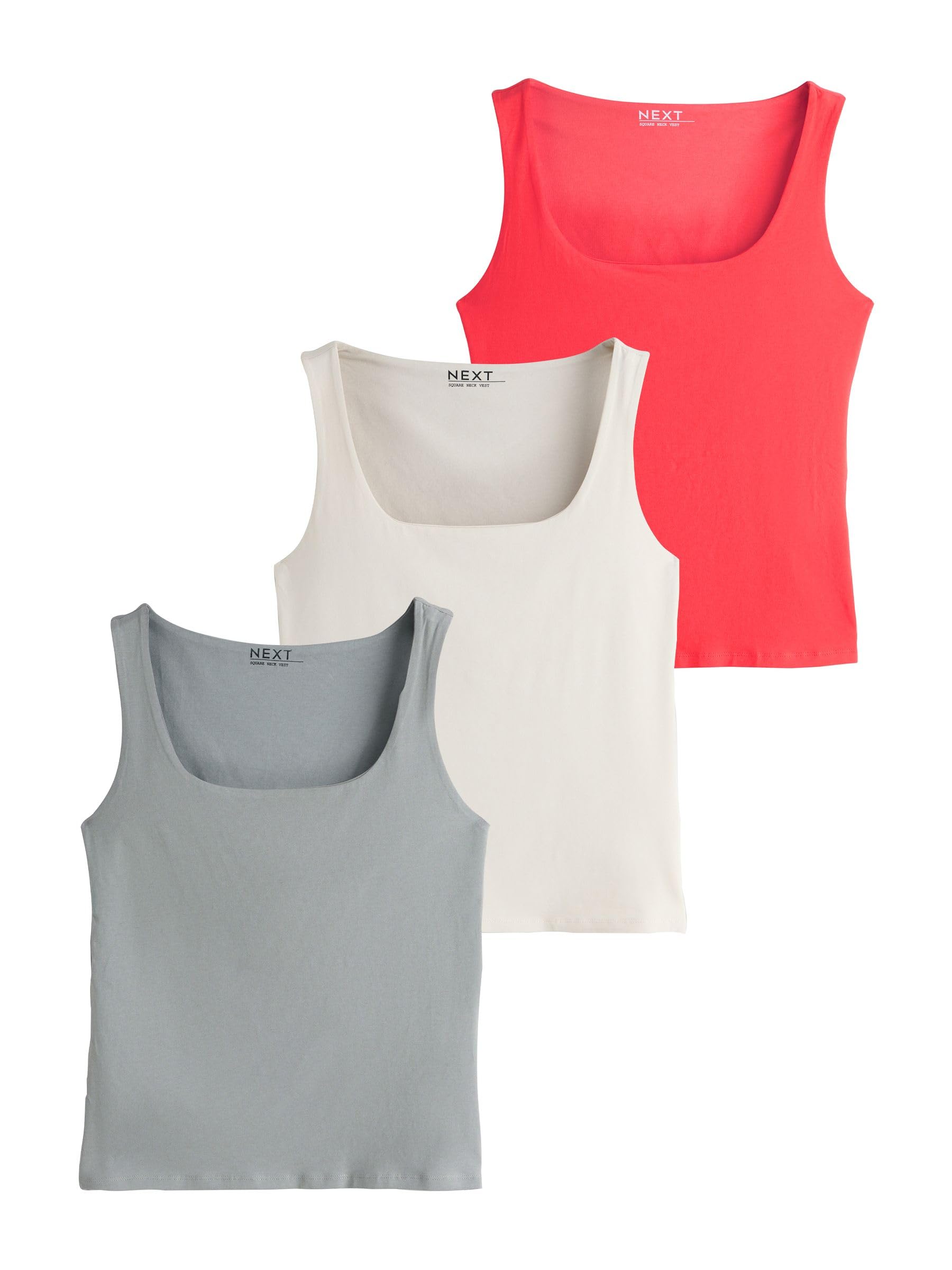 NEXT Mujeres Pack de 3 camisetas sin mangas con cuello cuadrado