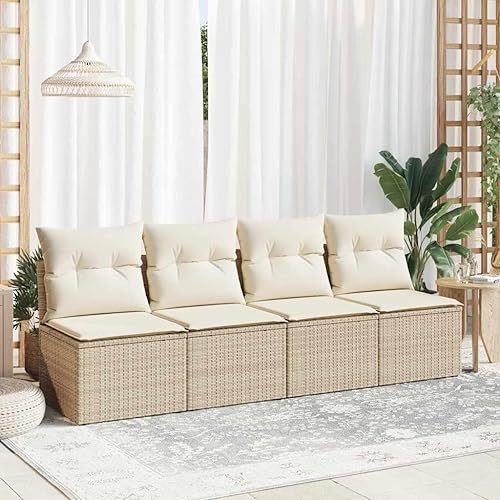 Miniatura 3 de Modern Garden Sofa Set with UV-Resistant Poly Rattan and Steel Frame, Beige Outdoor Furniture for Patio Terrace Balcony, Compact Two-Seater Design