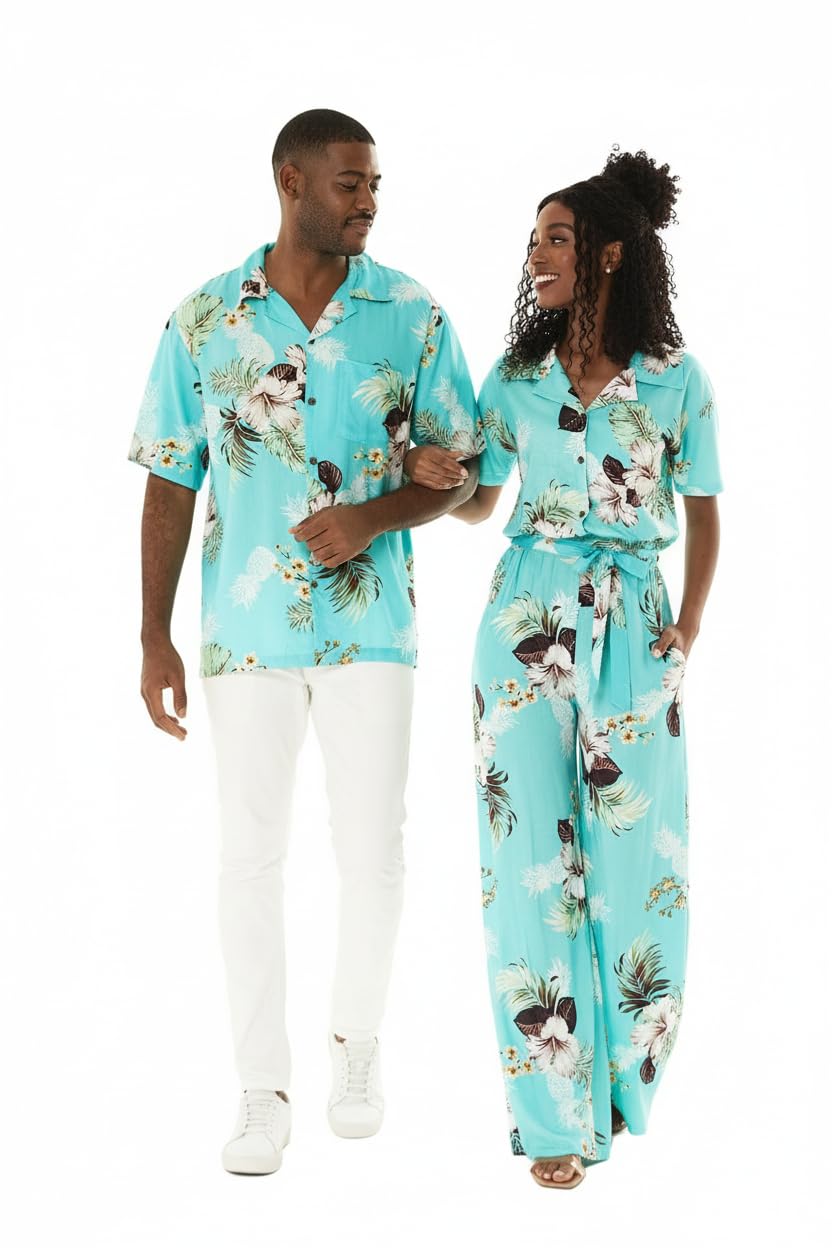 Matchable Couple Hawaiian Shirt or Jumpsuit Signature Prints Pineapple