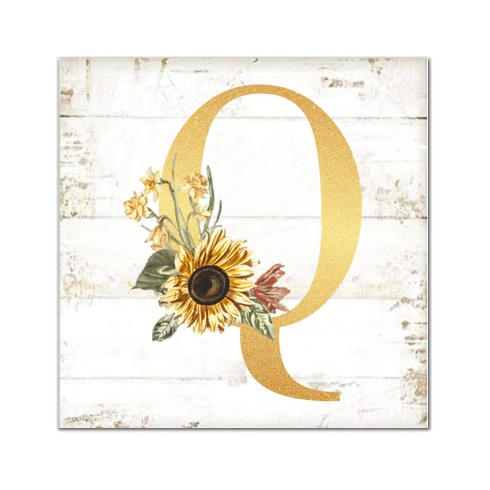 Décoration murale en bois avec monogramme lettre Q classique dorée et tournesol