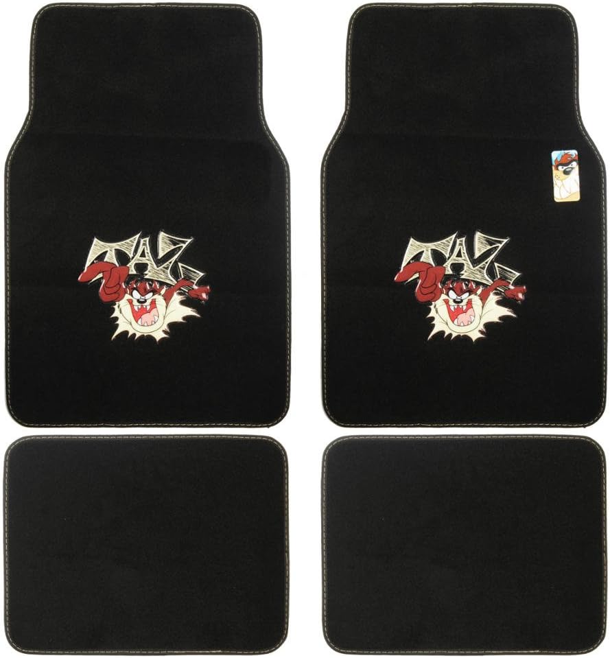 BDK Looney Tunes Taz Carpet Floor Mats for Car - 4 Piece Front Rear Set, Cartoon Design Auto Accessories