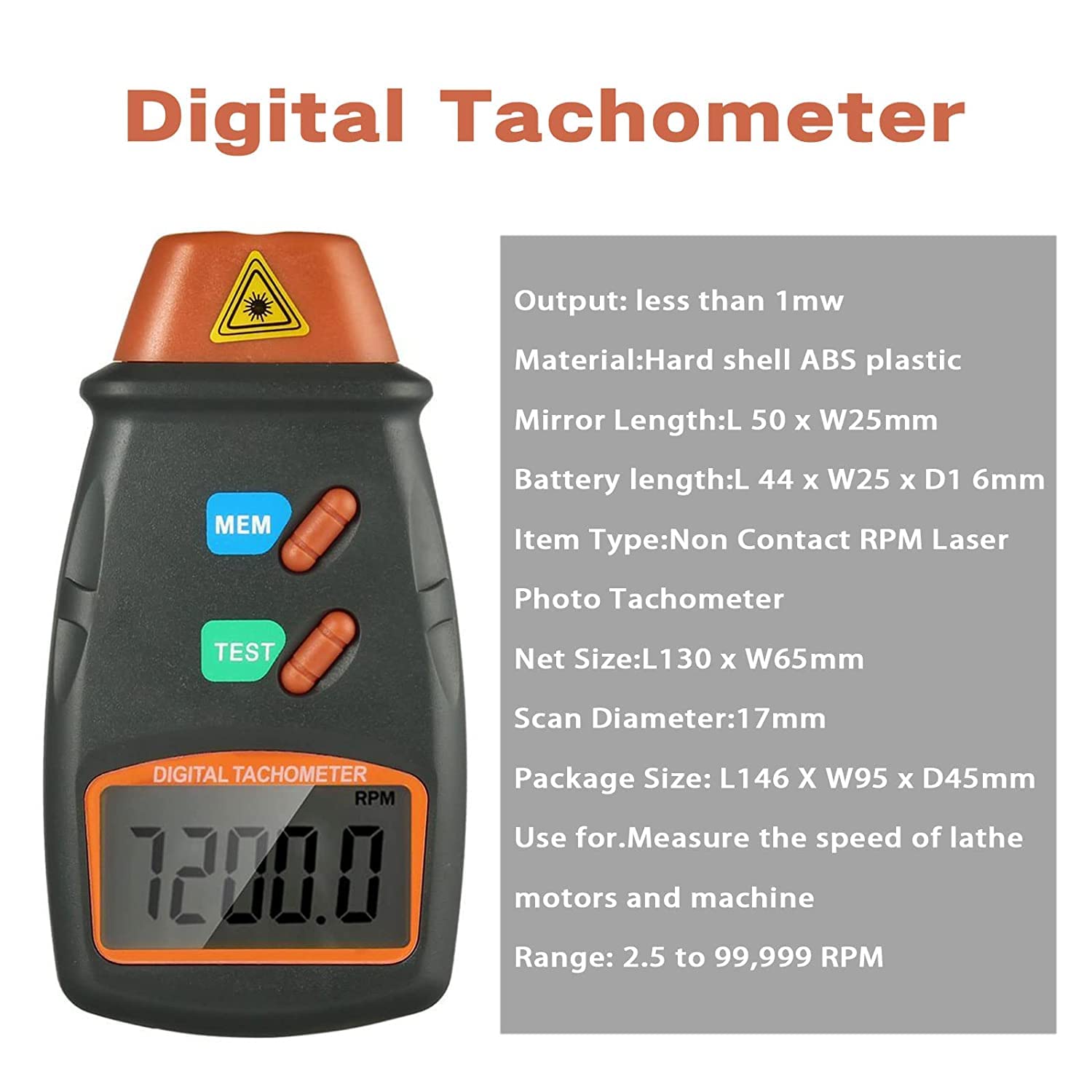 Contagiri Digitale Laser Senza Contatto - Campo Di Misura 2.5RPM/MIN ~ 99.999RPM/MIN