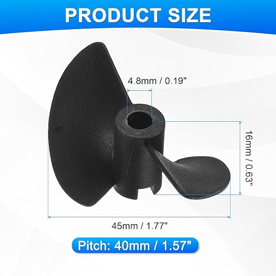 sourcing map 2pcs RC Boat Propeller, 2 Blades Propellers 4.8mm Hole Dia 45mm OD 40mm Pitch CW Clockwise Rotating Drill Propeller for RC Boat, DIY Ship Model, Black