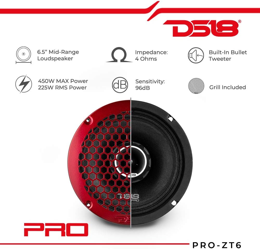 Buy DS18 PROZT6 6.5Inch 2 Way Pro Audio Midrange Speakers with Built