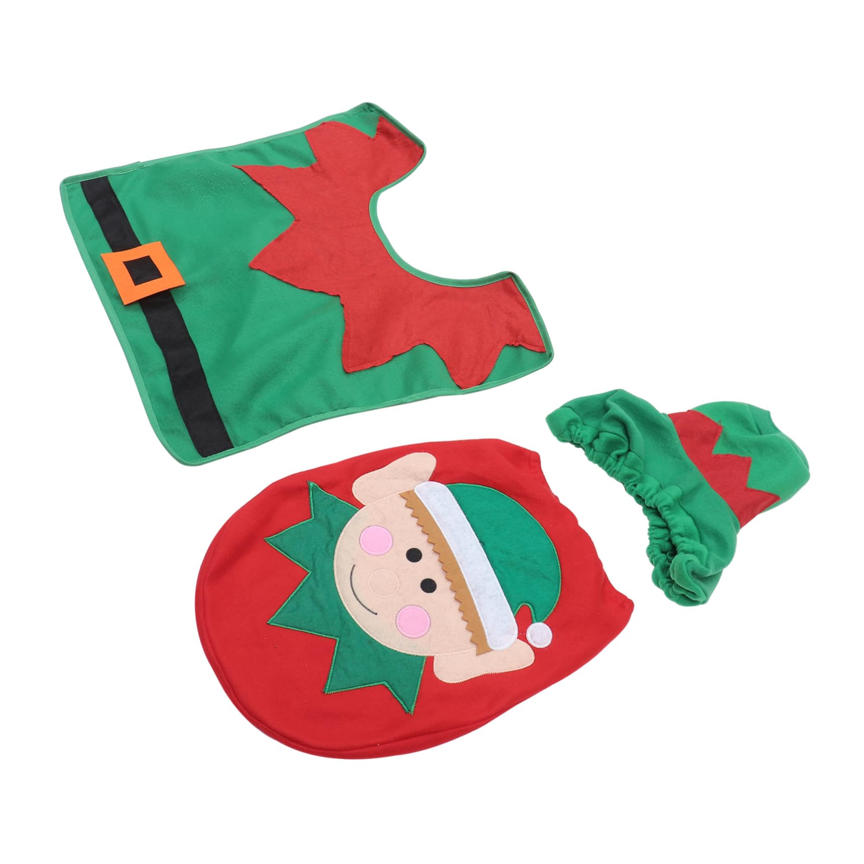 Anneome Decorate Your Bathroom in Elf Style Christmas Toilet Seat Cover and Rug Set for Xmas Holidays