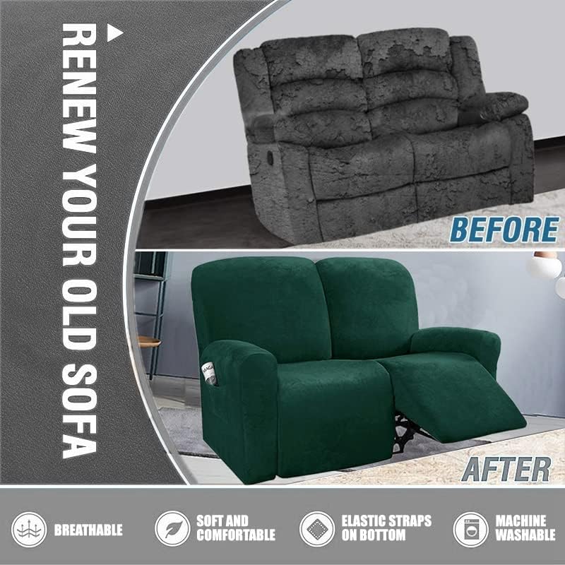 2 Seater Recliner chair covers Velvet, 6 pieces Stretch Double recliner covers for recliner chair Lounger Chair Slipcover for Loveseat Recliner Couch Covers Furniture Protector ( Color : Gray )