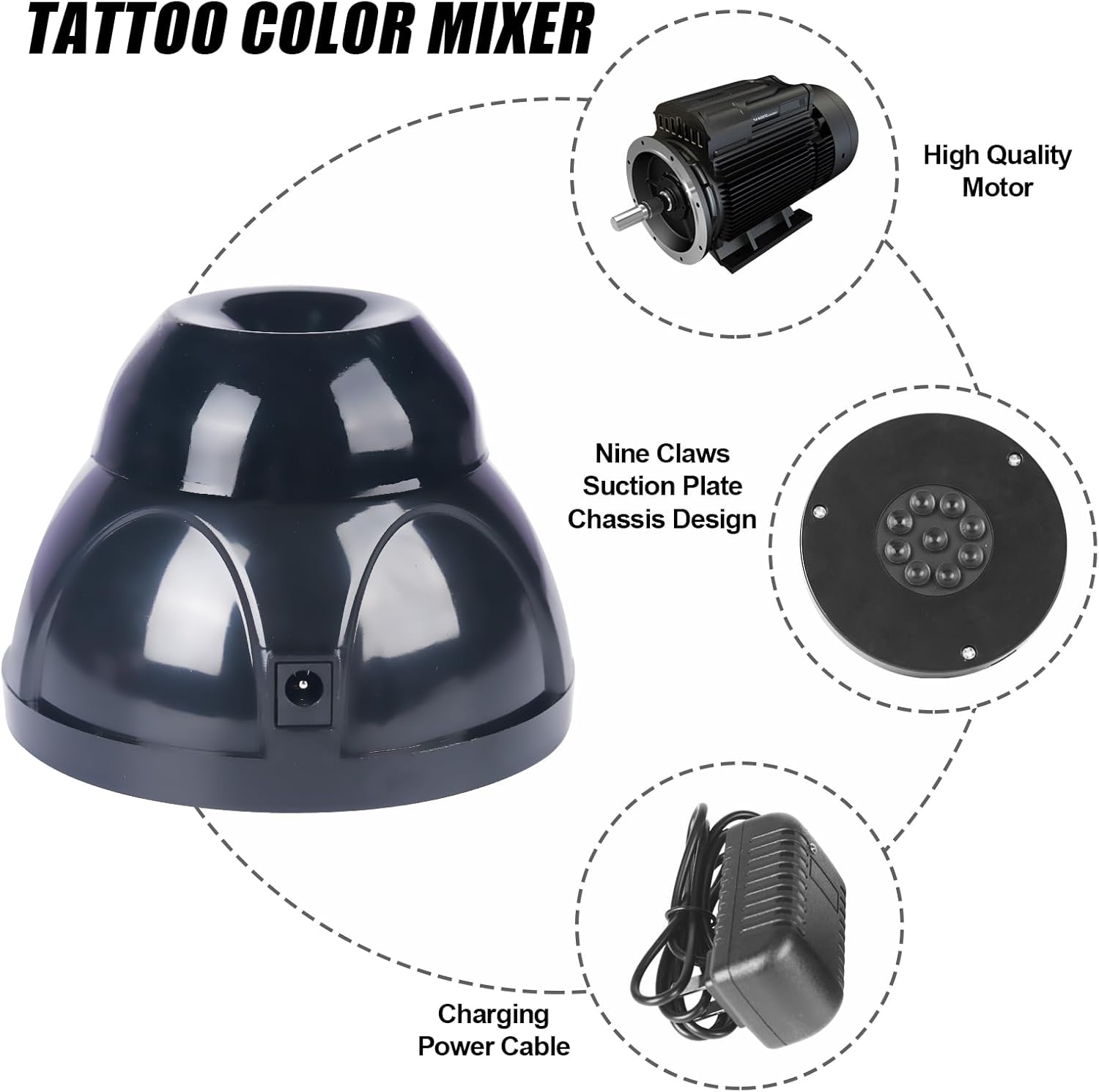 Combofix Mini Vortex Ink Mixer, 4000RPM Pigment Mixer Lab Beauty Paint Shaker with Touch Function, Mix Tattoo Ink Nail Polish Eyelash Glue Ultra-Quiet Motor (Black)