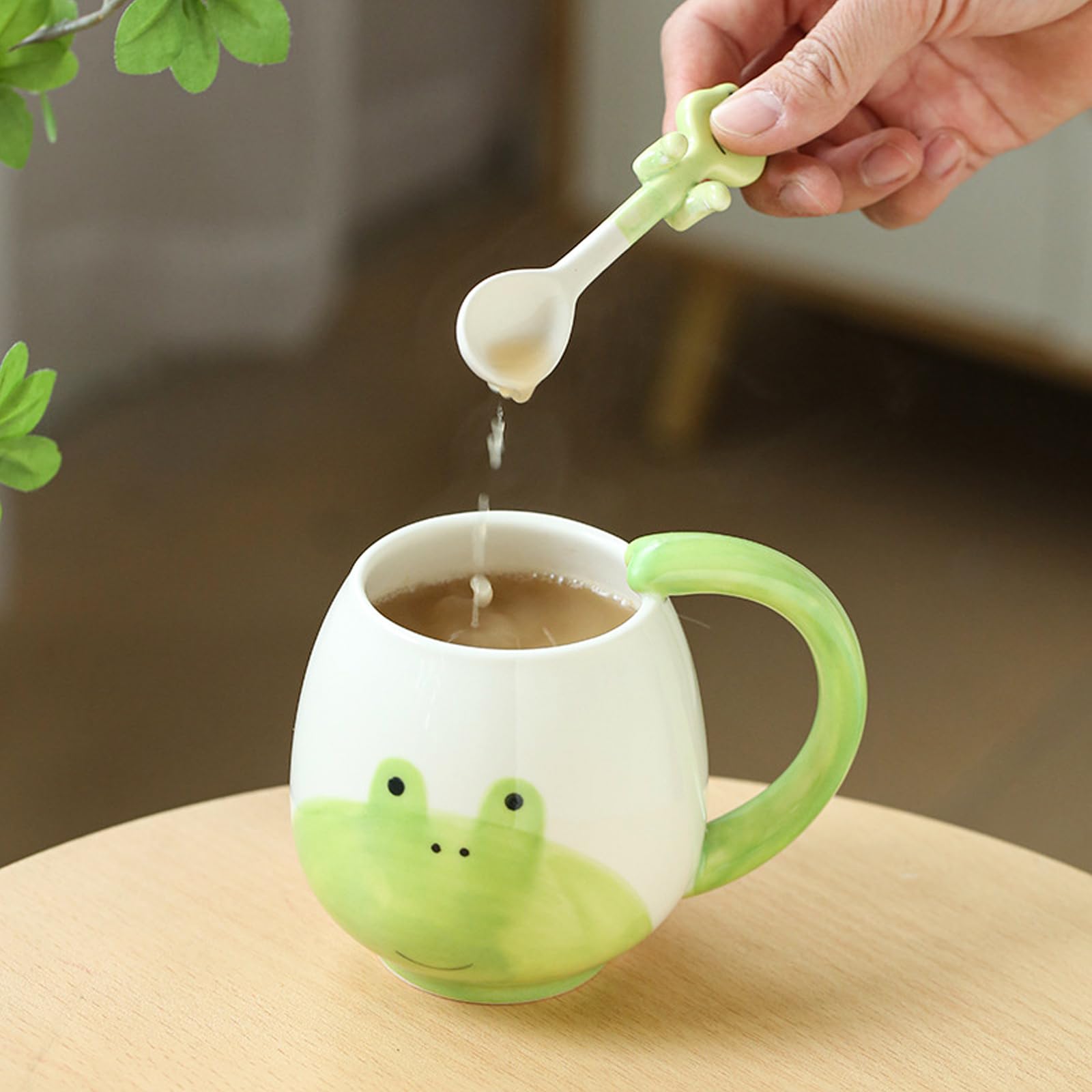 ZONSUSE Frog Coffee Cup,Cute Frog Mug and Spoon,Kawaii 3D Animal Mug, Personalized Breakfast Mug - Image 3
