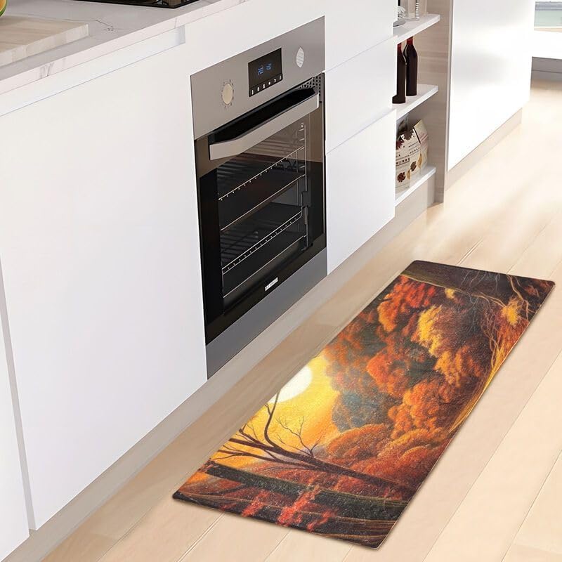 Miniatura 6 de Alfombra antideslizante con diseño de hojas de otoño y puesta de sol, alfombra de baño suave, antideslizante, absorbente, lavable a máquina,