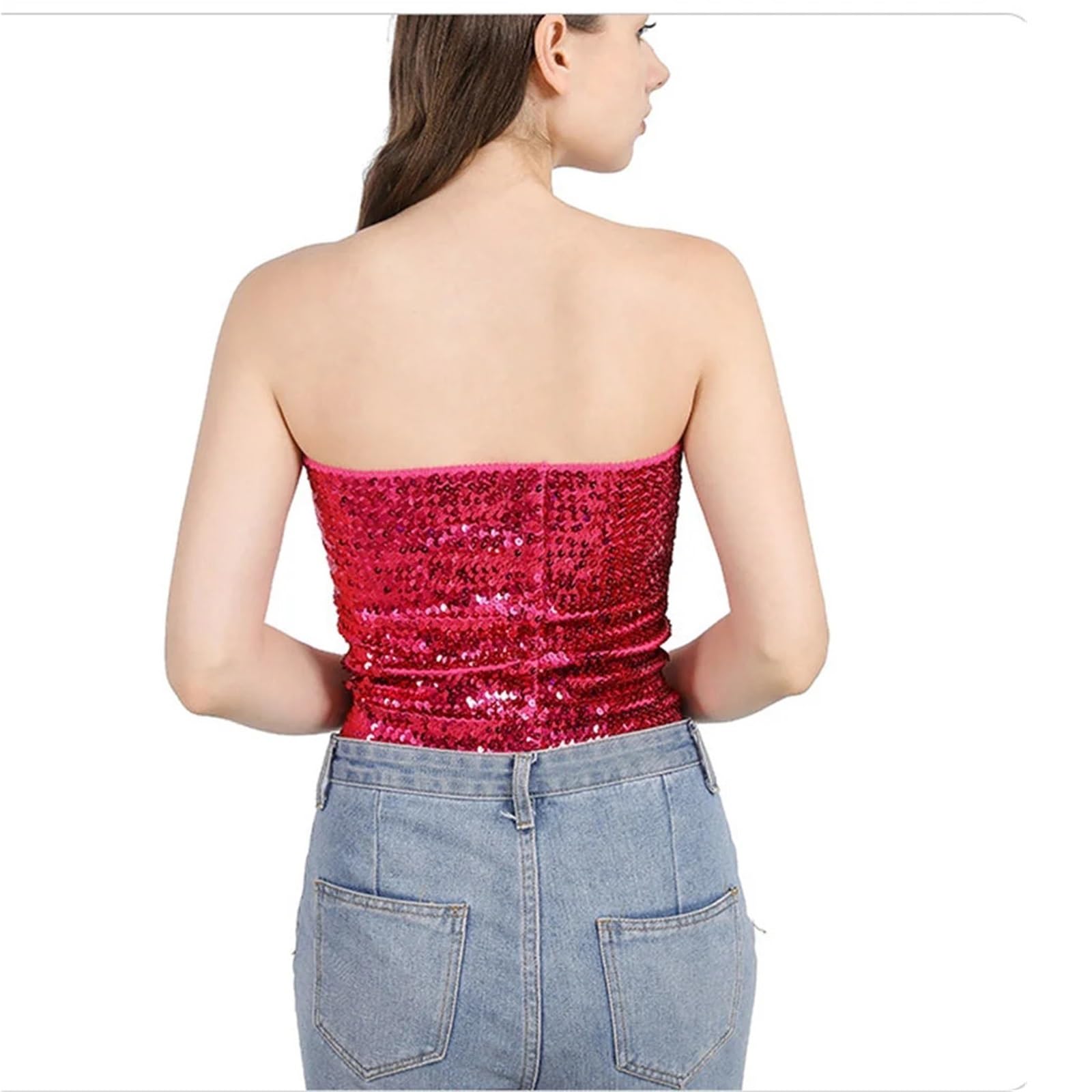 Top con Paillettes Top Corto da Donna a Sirena con Paillettes Scintillanti, Top a Tubo Metallizzati Senza Spalline for Feste e Clubwear