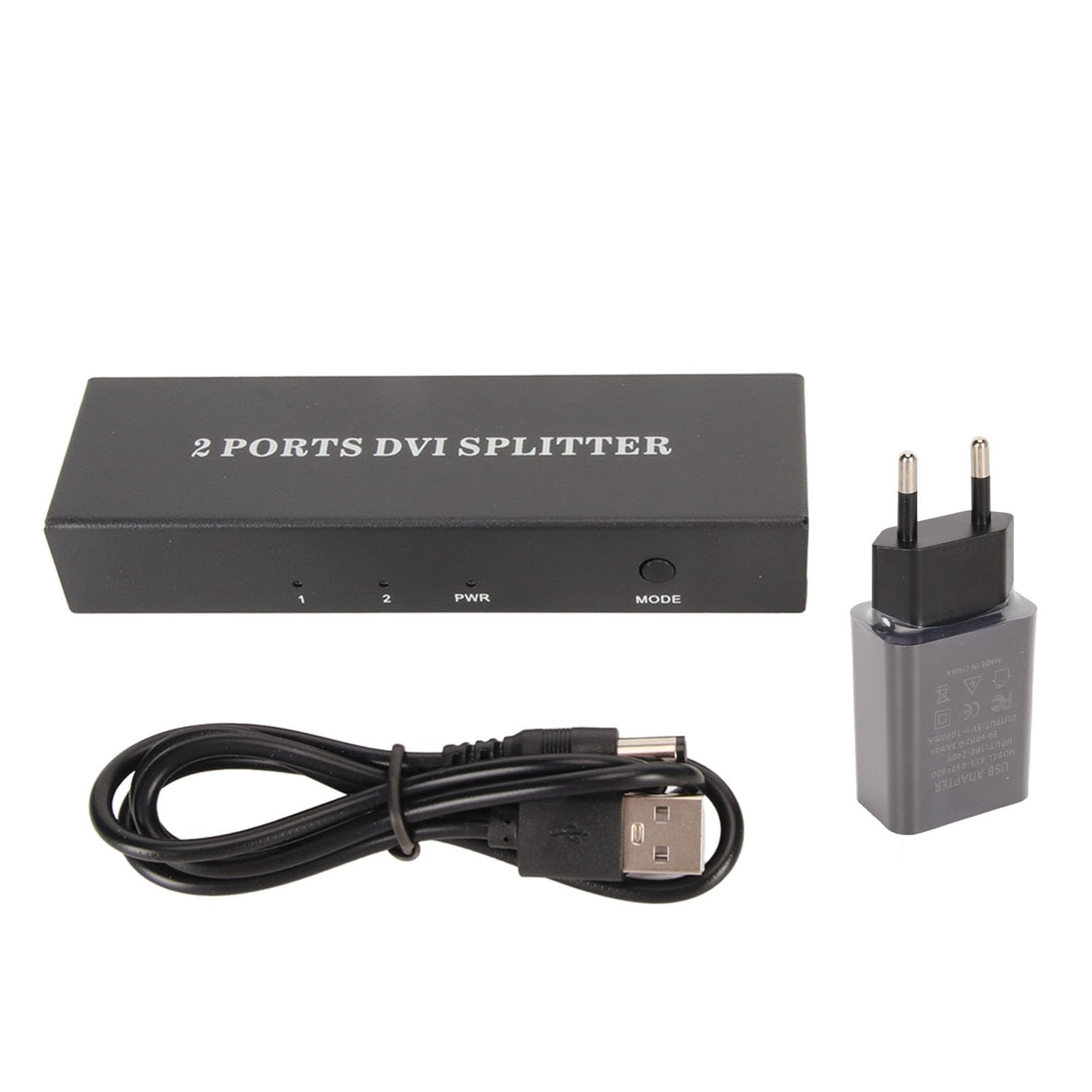 1x2 DVI Splitter, 1 In 2 out 1920x1440 HD 1080P 2 Puertos DVI Input Lossless Signal Transmission, DVI Video Splitter para PC HDTV Projector (Enchufe de la UE)