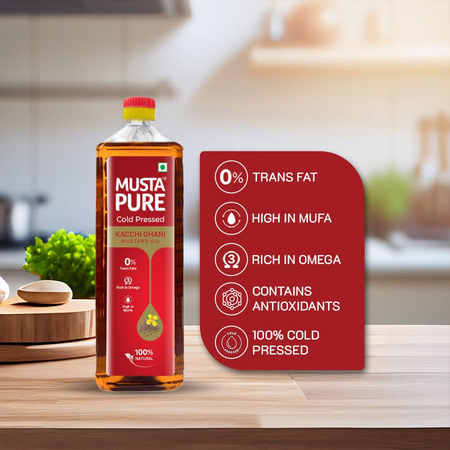 Image of Musta Pure Cold Pressed Kachi Ghani Mustard Oil Pet Bottle 1L (Pack of 2)