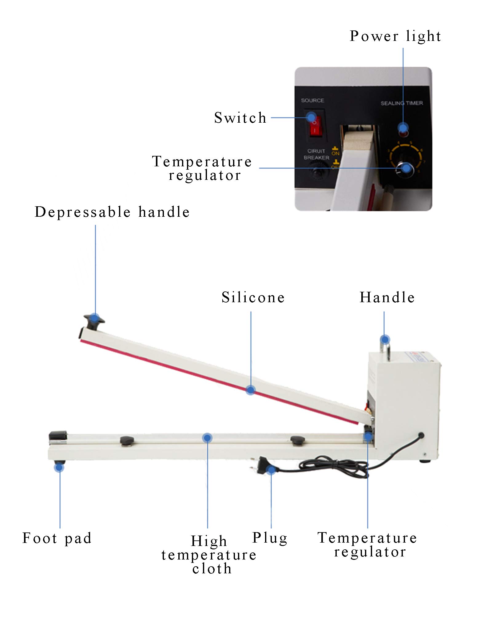Hanchen Selladora Térmica de Impulso con Cortador 750mm Sellador de Bolsas de Plástico Comercial 1000W para Bolsas de Papel de Aluminio/de Papel Kraft/de Polietileno
