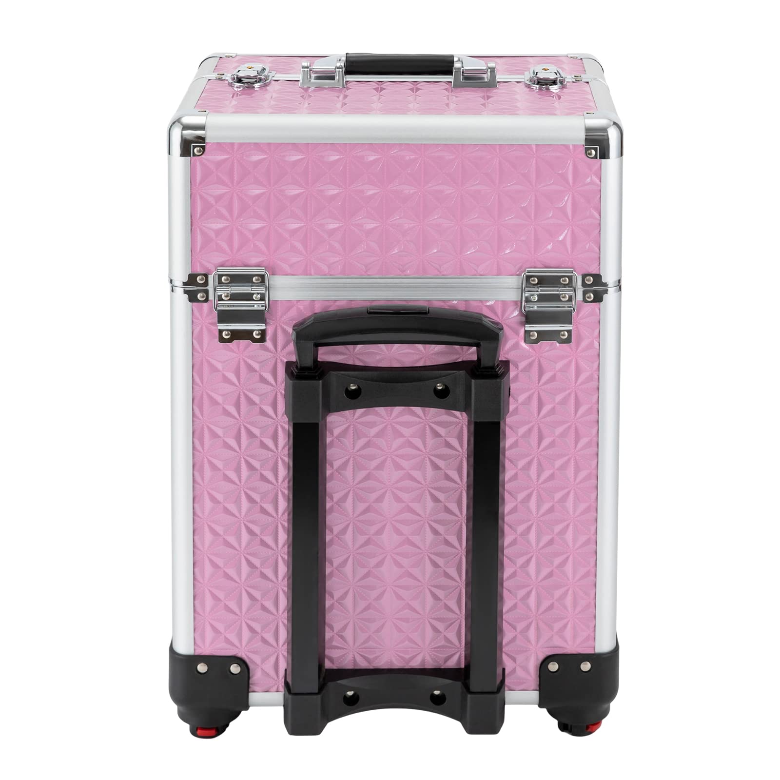 Kosmetikkoffer Trolley, Schminkkoffer mit Schubladen groß Abschließbar Friseurkoffer Reisen Make-up Koffer mit 360° drehbare Rollen 34 x 25 x 47 cm (Rosa)