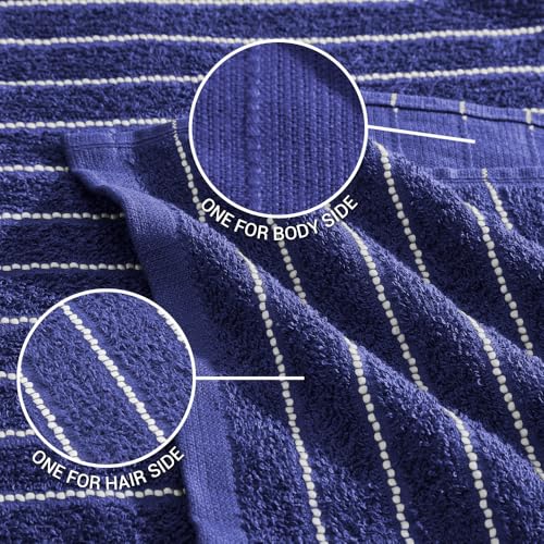 Image of Welspun 2-in-1 Towels for Bath Large Size | 100% Cotton Bath Towel | 250 GSM | High Absorbency & Quick Dry | Soft Feel | Bath Towel for Men & Women | 70 x 150 cm | Navy Blue